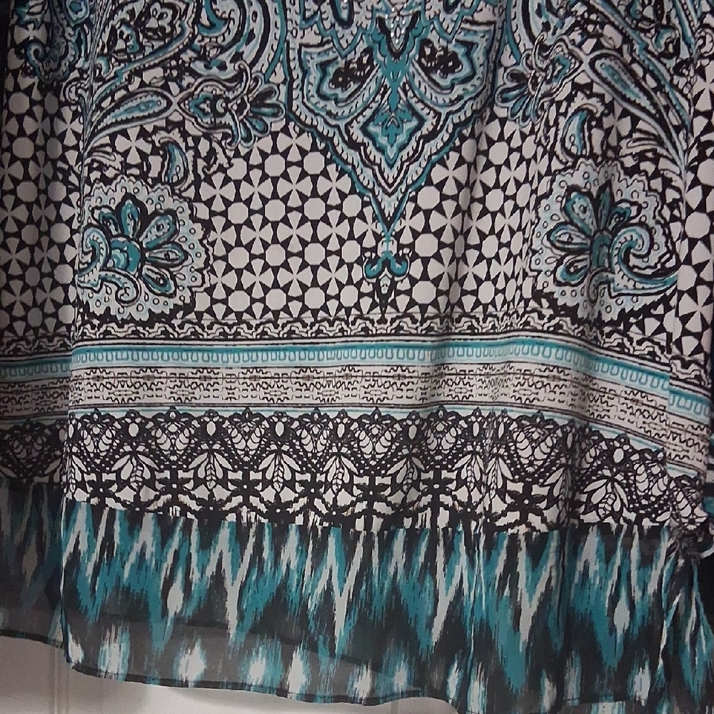 2 Tops JM Collection Turquoise& Black Printed Tunic.Crown&ivy Pink w/ GreenLace - Picture 5 of 12